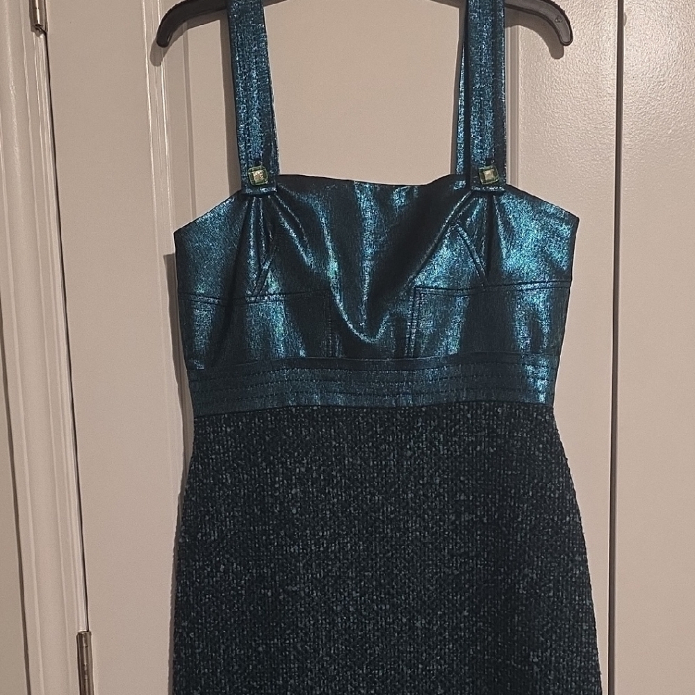 St. John Teal Strappy Body Con Cocktail Dress